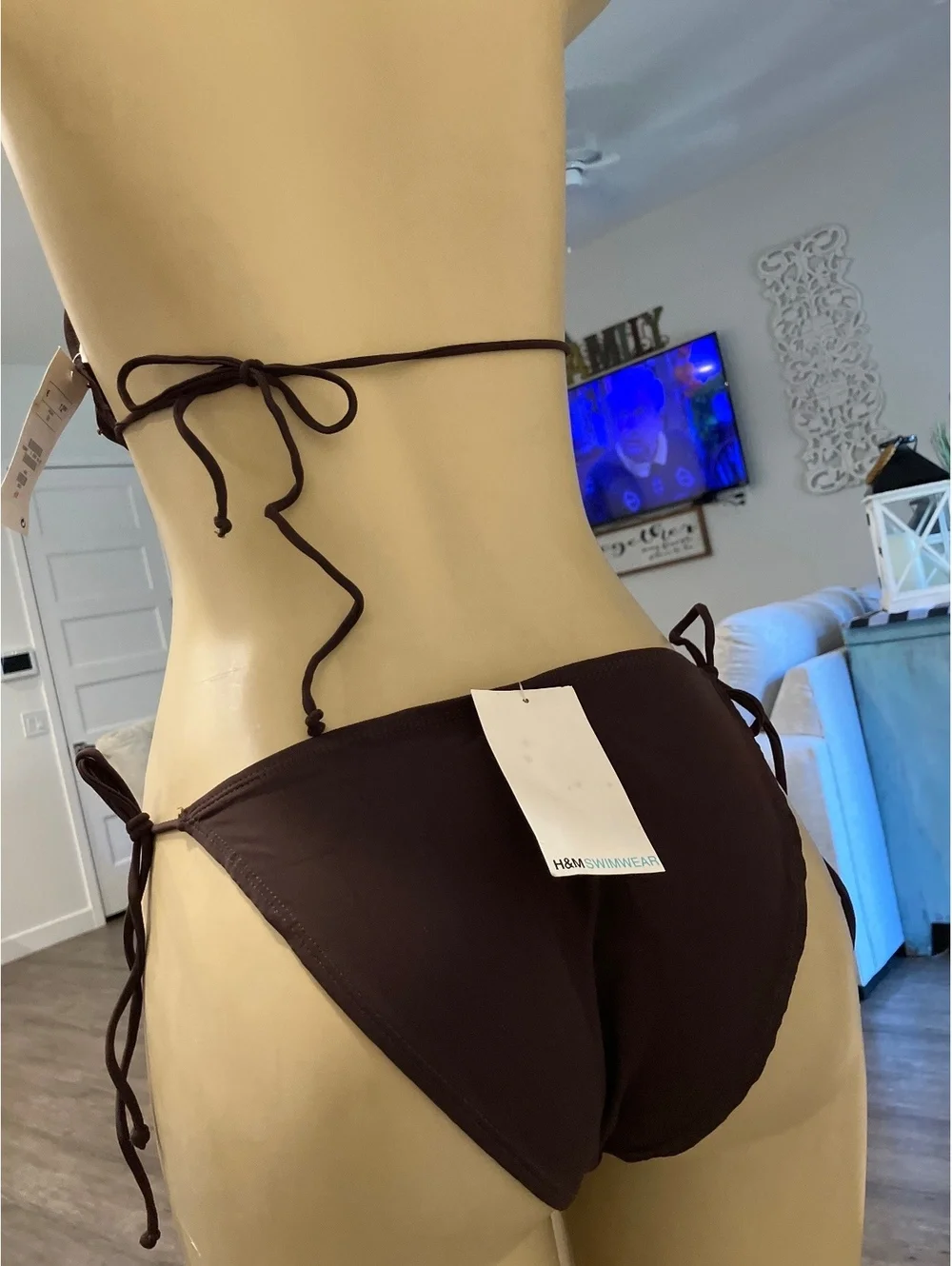 NWT H&M Brown Beaded Triangle String Bikini Set - Adjustable